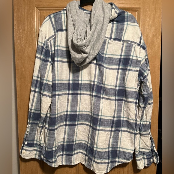 American Eagle Button-up Hooded Flannel Shirt Men's Size Large Blue Plaid - Picture 6 of 8